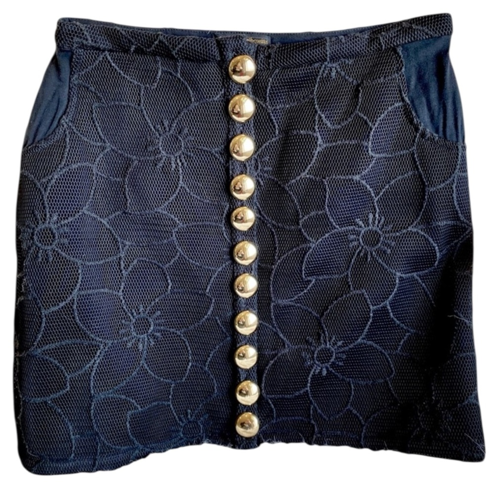 SAMANTHA LEIBOWITZ MESH‎ LACE FLORAL MINI SKIRT.GOLD BUTTONS DOWN FRONT MEDIUM